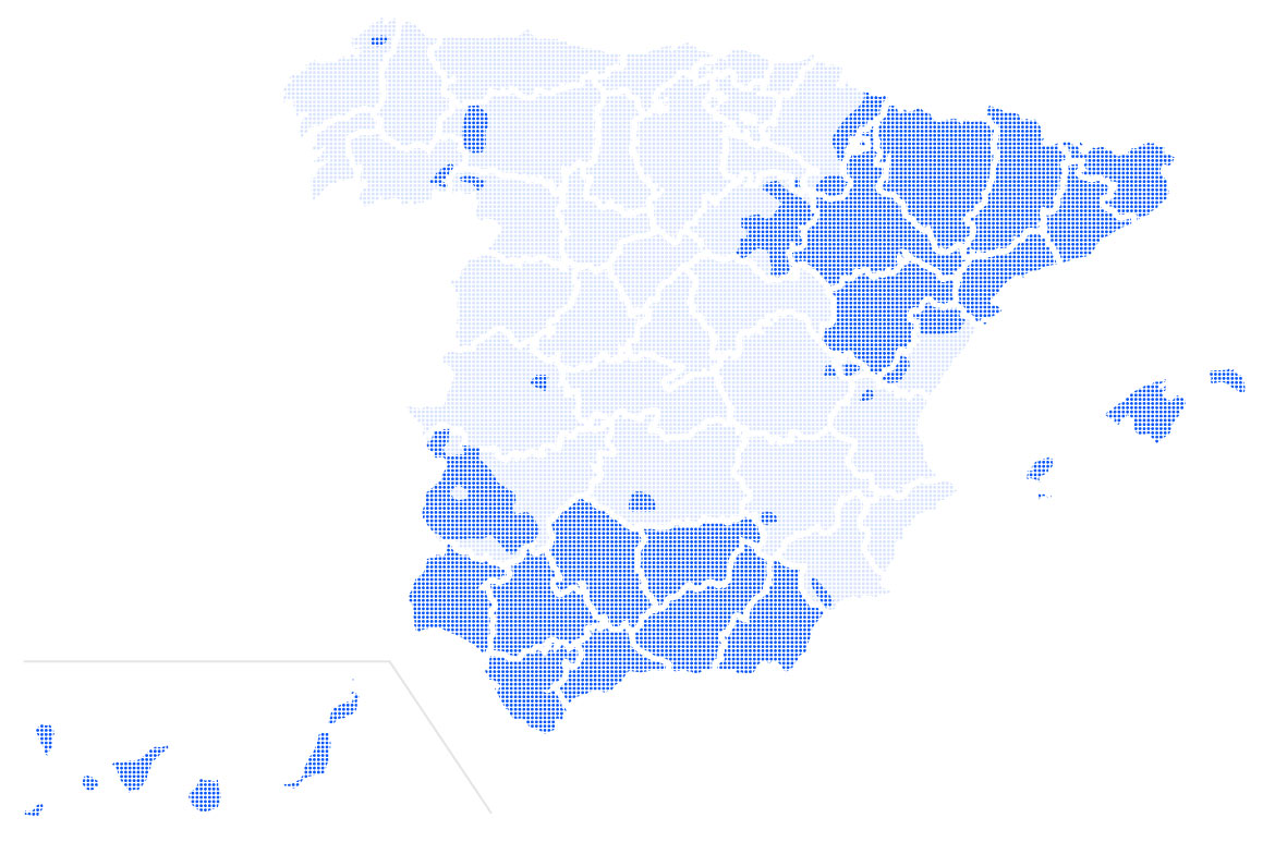 Map of the Iberian Peninsula with the territories where e-distribución distributes electricity