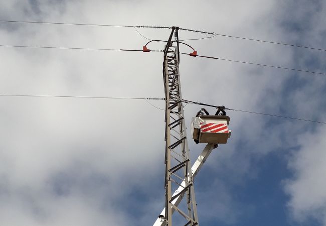 Operari avifauna treballant en una torre de AT