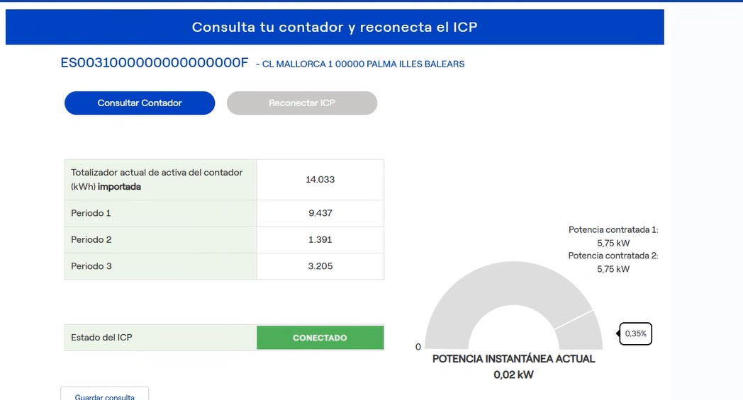 Imagen con la pántalla del área privada relacionada con el servicio.